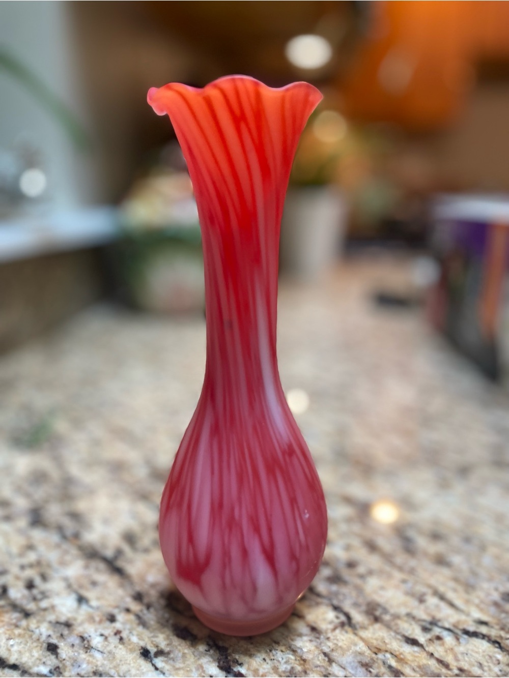 Vintage-Style Red Swirl Art Glass Bud Vase